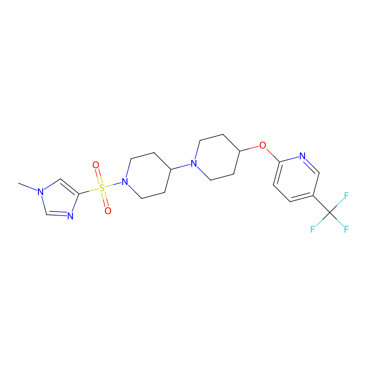 1'-[(1-methyl-1H-imidazol-4-yl)sulfonyl]-4-{[5-(trifluoromethyl)pyridin-2-yl]oxy}-1,4'-bipiperidine molecular structure, CAS 2097934-78-4