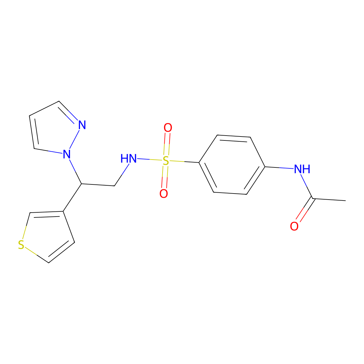 N-(4-{[2-(1H-pyrazol-1-yl)-2-(thiophen-3-yl)ethyl]sulfamoyl}phenyl)acetamide molecular structure, CAS 2097934-80-8