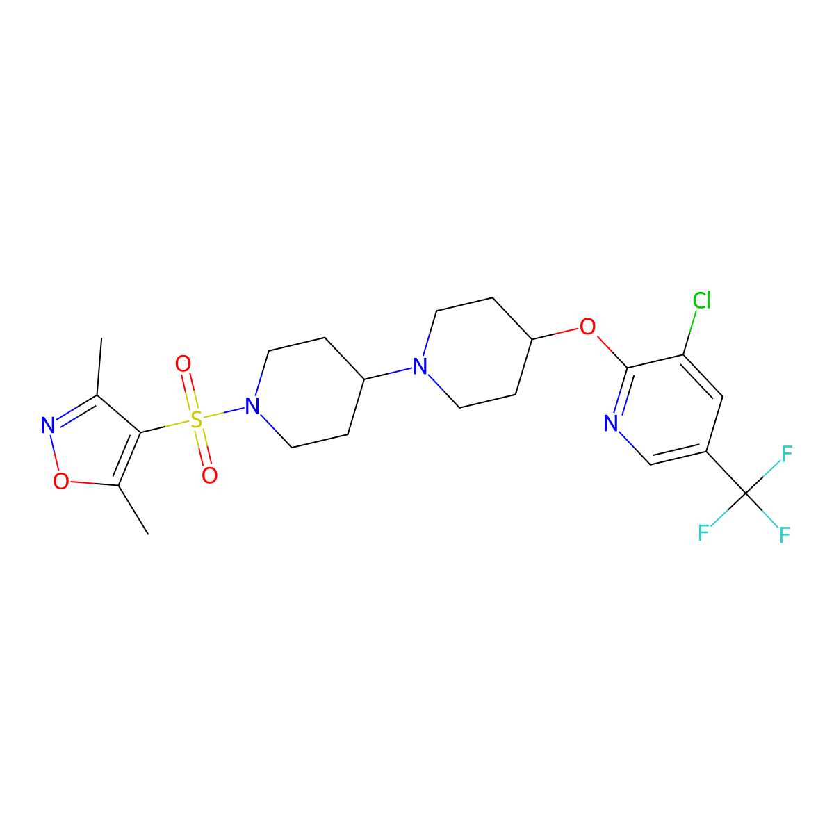 4-{[3-Chloro-5-(trifluoromethyl)pyridin-2-yl]oxy}-1'-[(3,5-dimethyl-1,2-oxazol-4-yl)sulfonyl]-1,4'-bipiperidine molecular structure, CAS 2097934-84-2