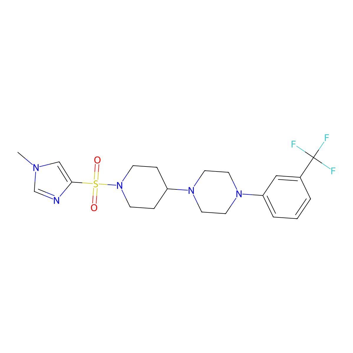 1-{1-[(1-methyl-1H-imidazol-4-yl)sulfonyl]piperidin-4-yl}-4-[3-(trifluoromethyl)phenyl]piperazine molecular structure, CAS 2097934-86-4