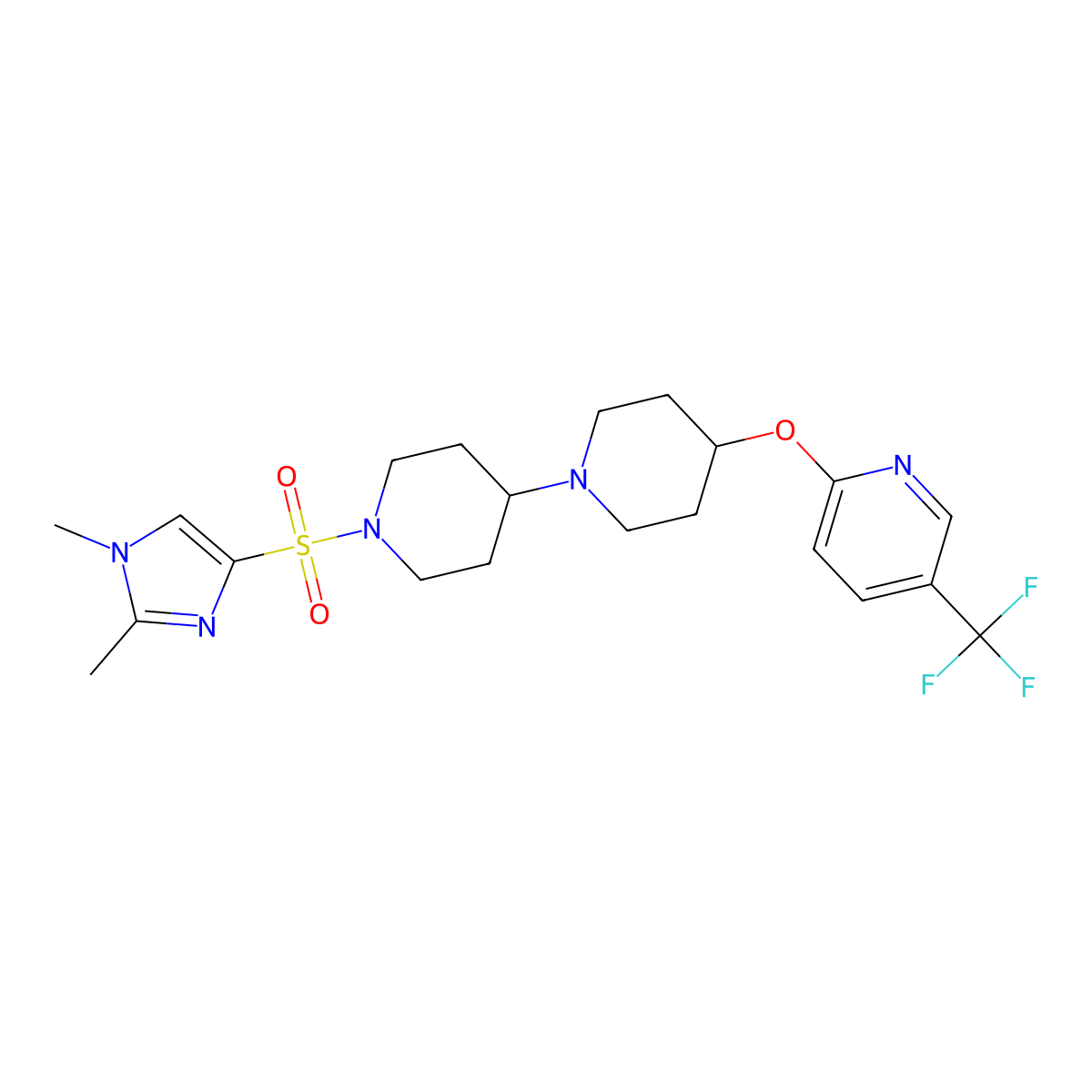 1'-[(1,2-dimethyl-1H-imidazol-4-yl)sulfonyl]-4-{[5-(trifluoromethyl)pyridin-2-yl]oxy}-1,4'-bipiperidine molecular structure, CAS 2097934-87-5