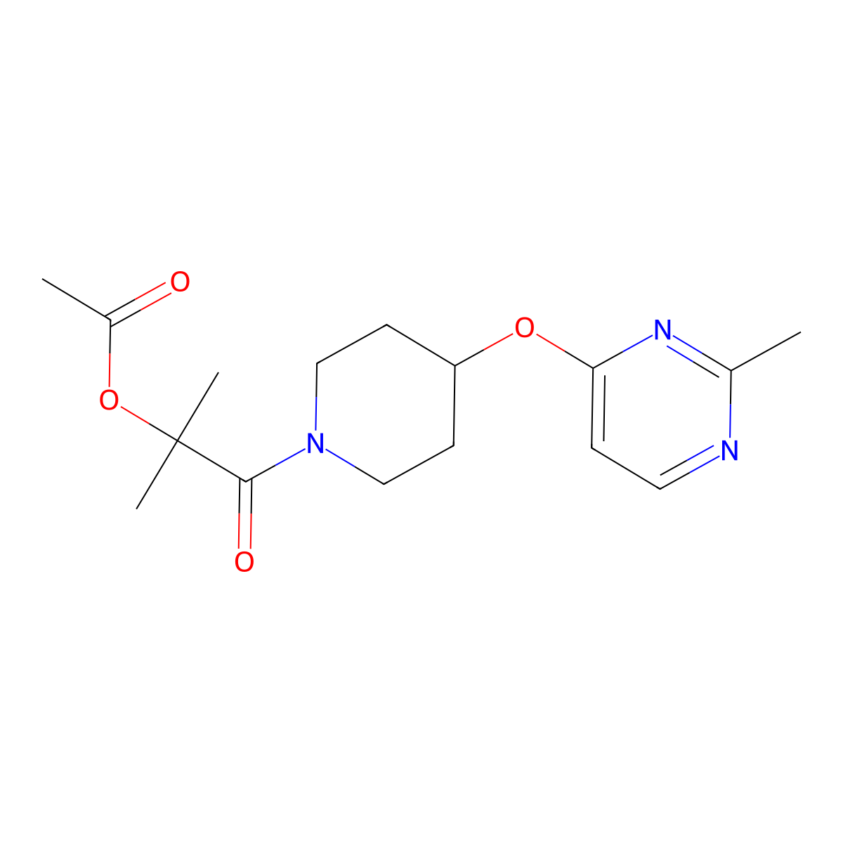 2-Methyl-1-(4-((2-methylpyrimidin-4-yl)oxy)piperidin-1-yl)-1-oxopropan-2-yl acetate molecular structure, CAS 2097934-88-6