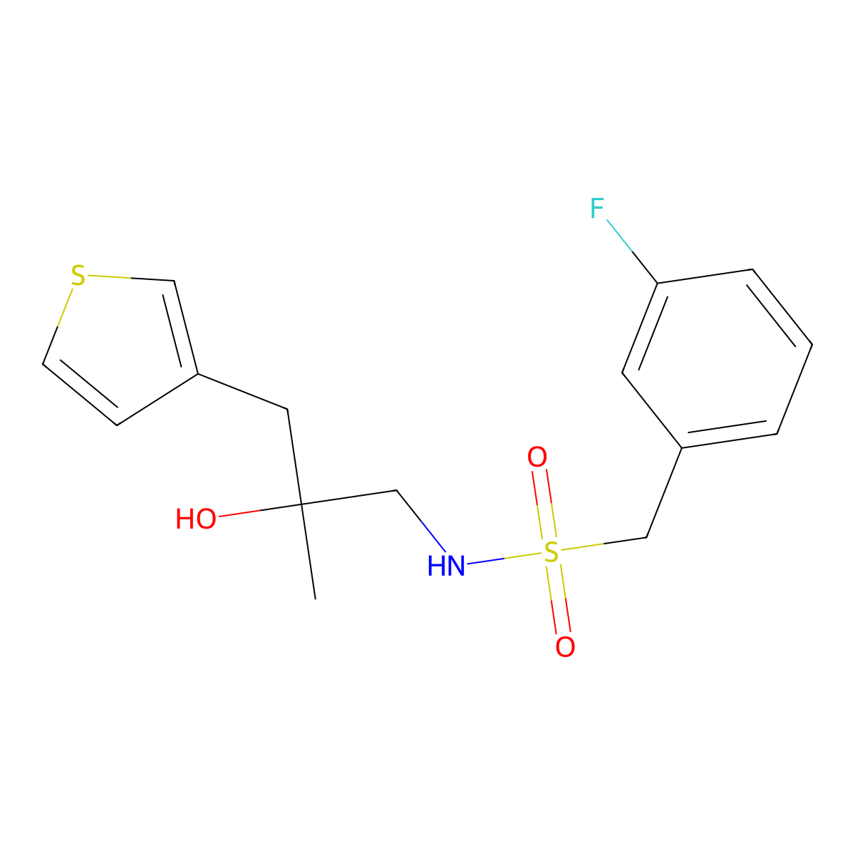 1-(3-fluorophenyl)-N-{2-hydroxy-2-[(thiophen-3-yl)methyl]propyl}methanesulfonamide molecular structure, CAS 2097934-97-7