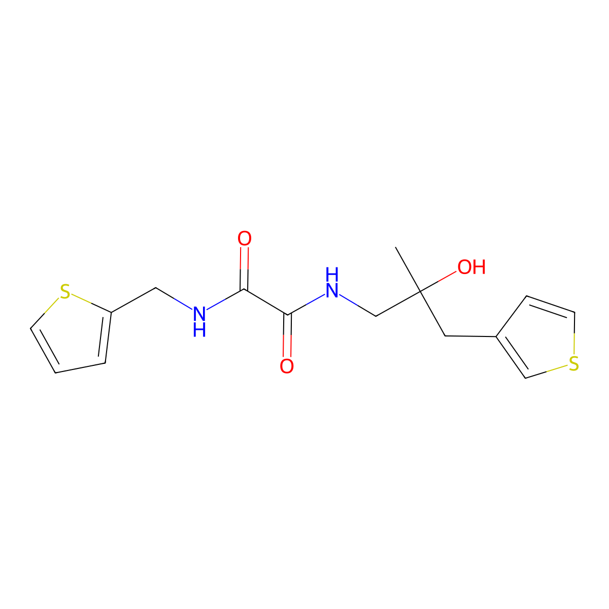 N'-[2-hydroxy-2-methyl-3-(thiophen-3-yl)propyl]-N-[(thiophen-2-yl)methyl]ethanediamide molecular structure, CAS 2097935-02-7