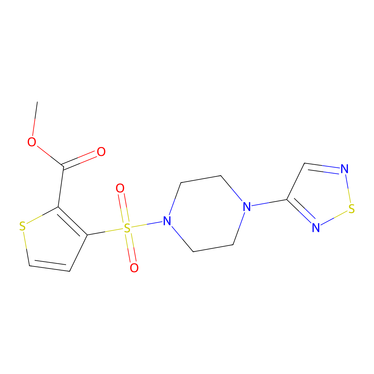 Methyl 3-{[4-(1,2,5-thiadiazol-3-yl)piperazin-1-yl]sulfonyl}thiophene-2-carboxylate molecular structure, CAS 2097935-13-0