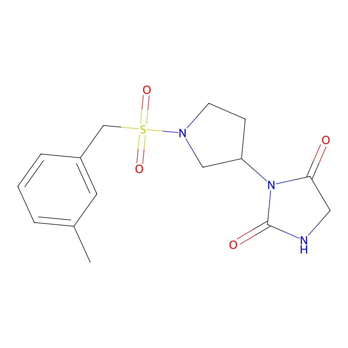 3-(1-((3-Methylbenzyl)sulfonyl)pyrrolidin-3-yl)imidazolidine-2,4-dione molecular structure, CAS 2097935-17-4