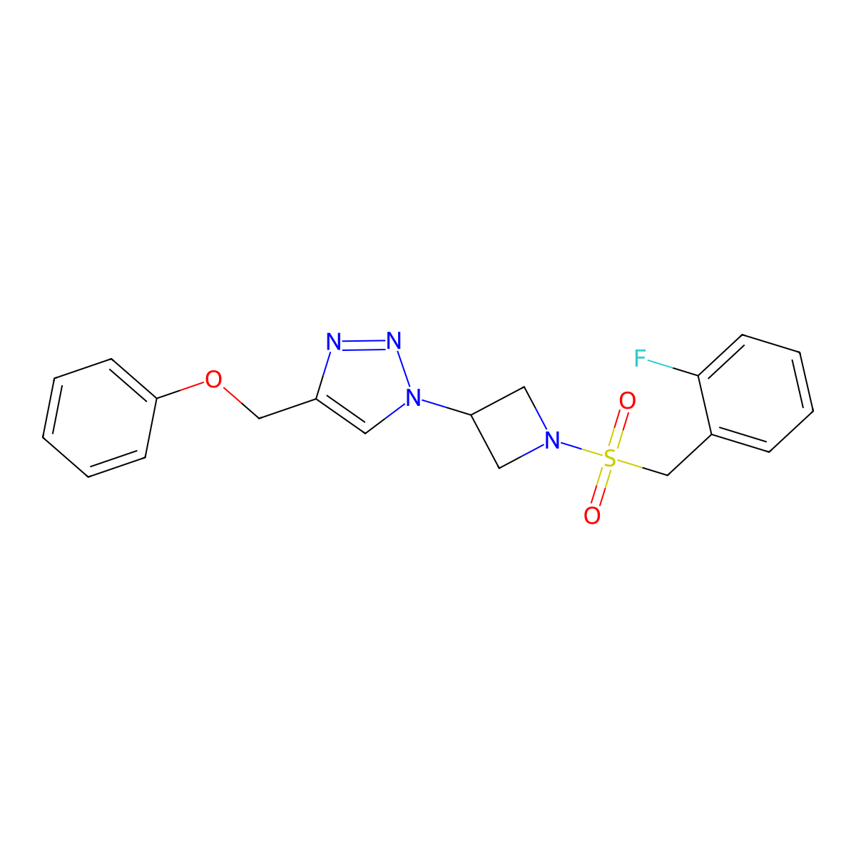 1-(1-((2-fluorobenzyl)sulfonyl)azetidin-3-yl)-4-(phenoxymethyl)-1H-1,2,3-triazole molecular structure, CAS 2097935-19-6