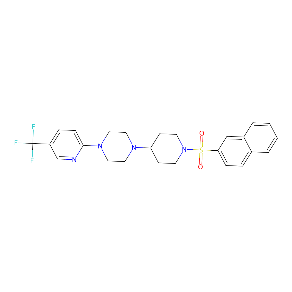 1-[1-(Naphthalene-2-sulfonyl)piperidin-4-yl]-4-[5-(trifluoromethyl)pyridin-2-yl]piperazine molecular structure, CAS 2097935-23-2