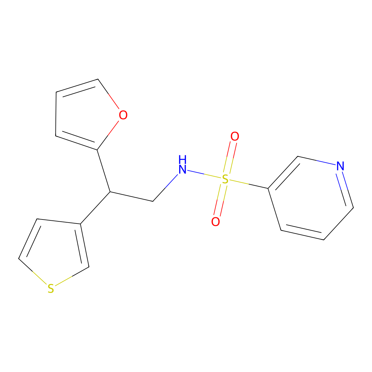 N-[2-(furan-2-yl)-2-(thiophen-3-yl)ethyl]pyridine-3-sulfonamide molecular structure, CAS 2097935-28-7
