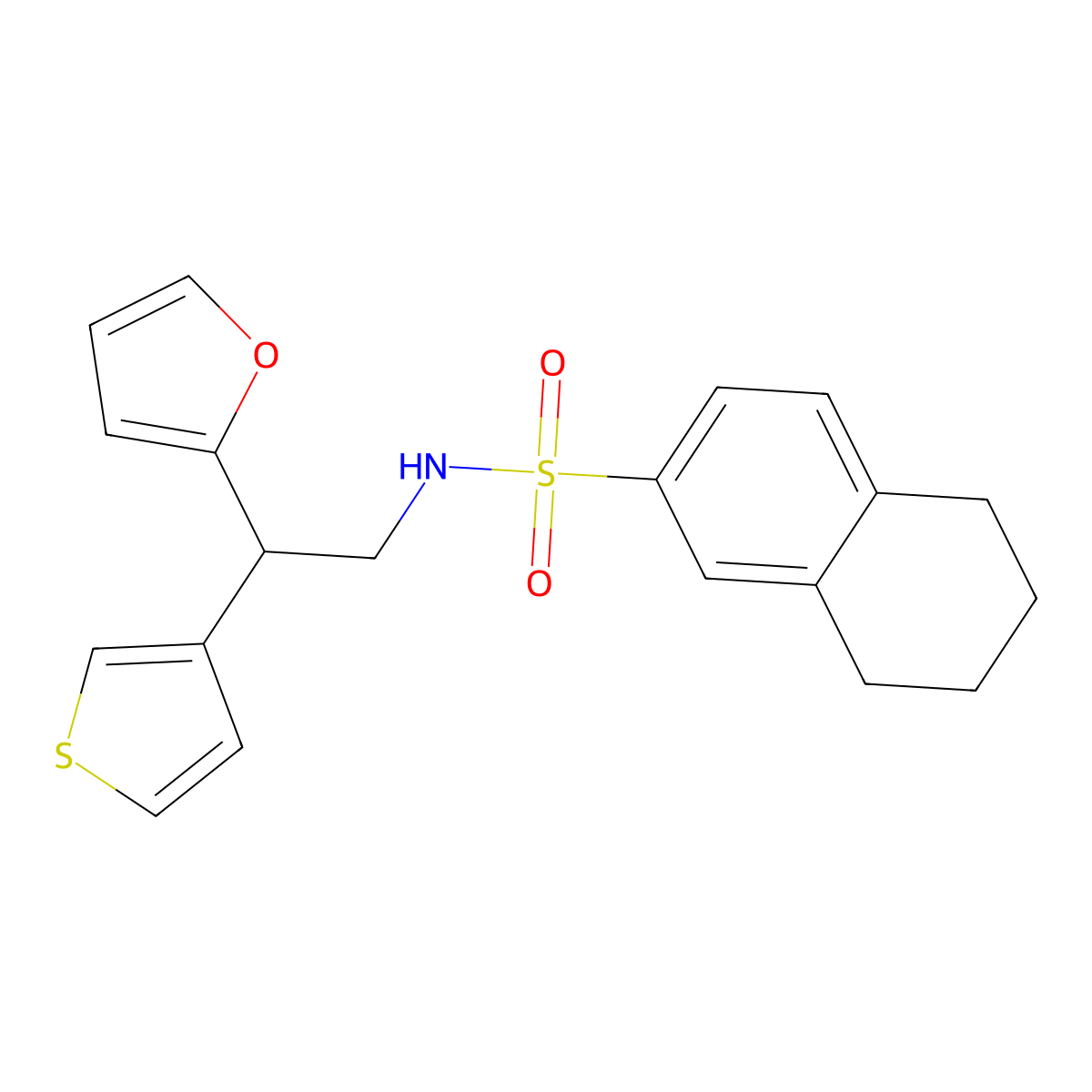 N-(2-(furan-2-yl)-2-(thiophen-3-yl)ethyl)-5,6,7,8-tetrahydronaphthalene-2-sulfonamide molecular structure, CAS 2097935-33-4