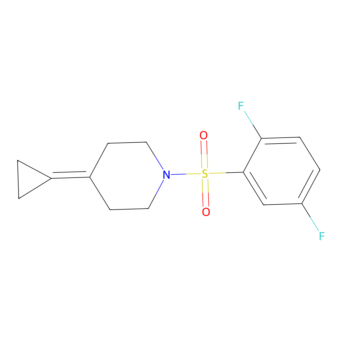 4-Cyclopropylidene-1-((2,5-difluorophenyl)sulfonyl)piperidine molecular structure, CAS 2097935-34-5