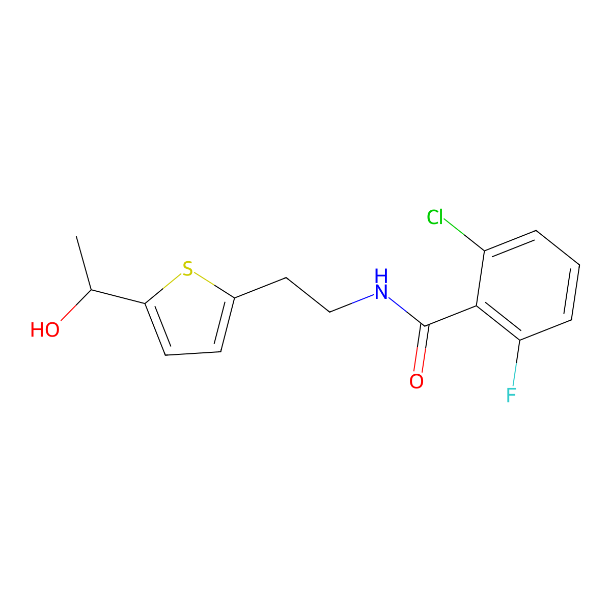 2-chloro-6-fluoro-N-{2-[5-(1-hydroxyethyl)thiophen-2-yl]ethyl}benzamide molecular structure, CAS 2097935-37-8