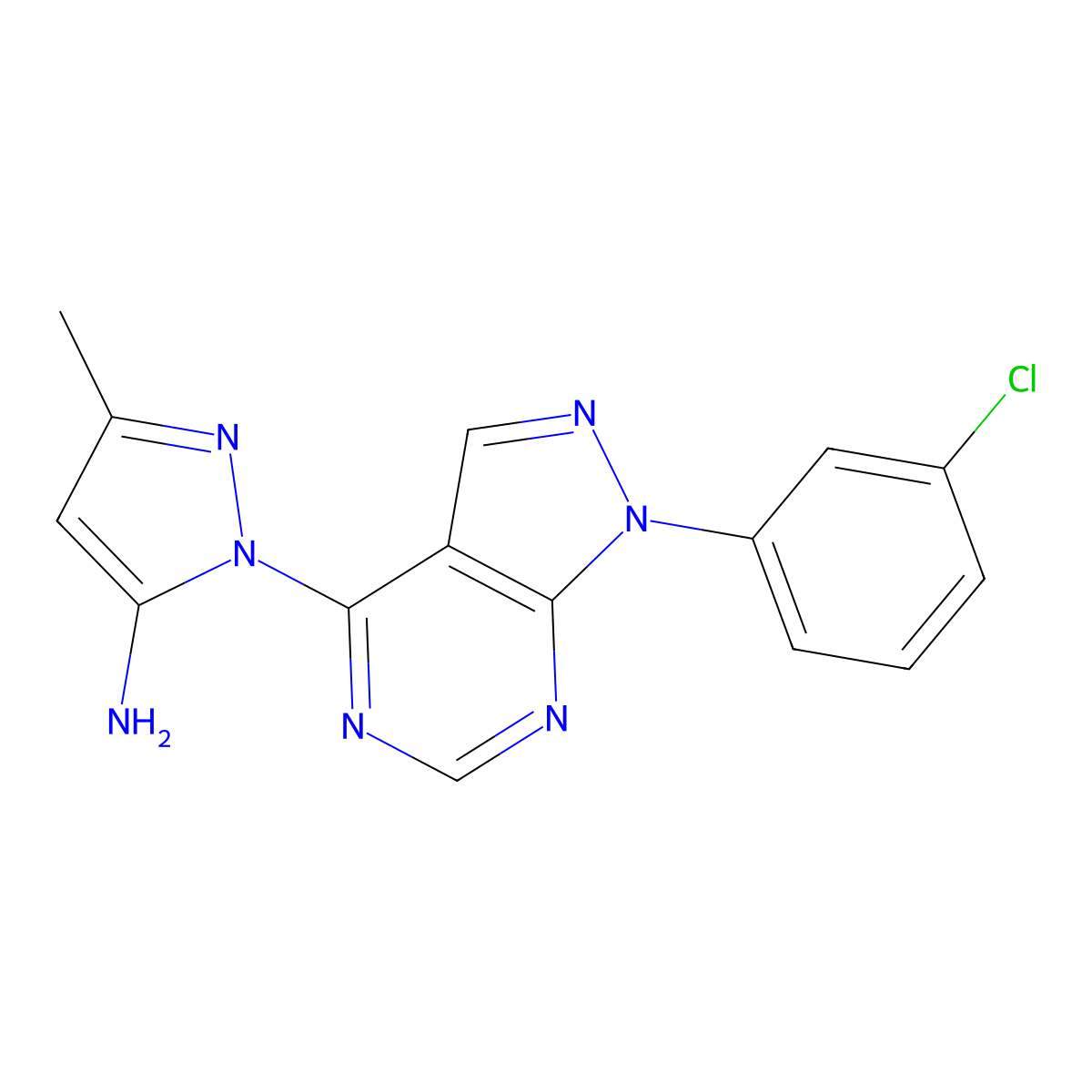 1-[1-(3-chlorophenyl)-1H-pyrazolo[3,4-d]pyrimidin-4-yl]-3-methyl-1H-pyrazol-5-amine molecular structure, CAS 2097935-46-9