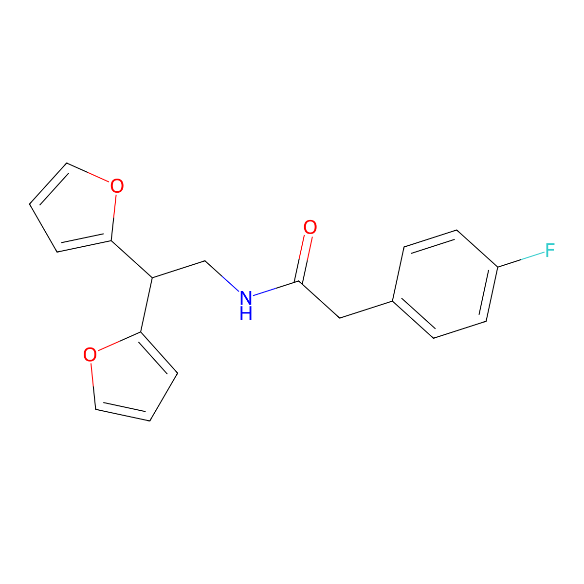 N-[2,2-bis(furan-2-yl)ethyl]-2-(4-fluorophenyl)acetamide molecular structure, CAS 2097935-47-0