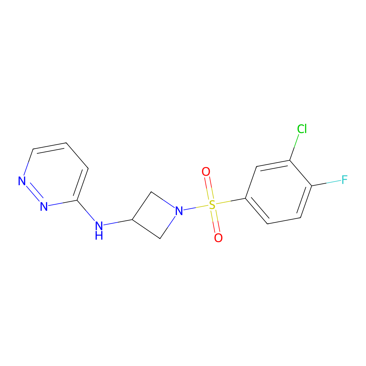 N-[1-(3-chloro-4-fluorobenzenesulfonyl)azetidin-3-yl]pyridazin-3-amine molecular structure, CAS 2097935-48-1