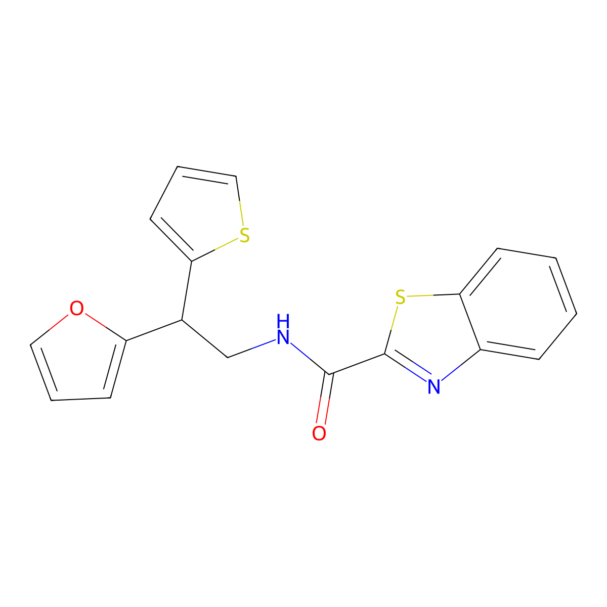 N-[2-(furan-2-yl)-2-(thiophen-2-yl)ethyl]-1,3-benzothiazole-2-carboxamide molecular structure, CAS 2097935-52-7