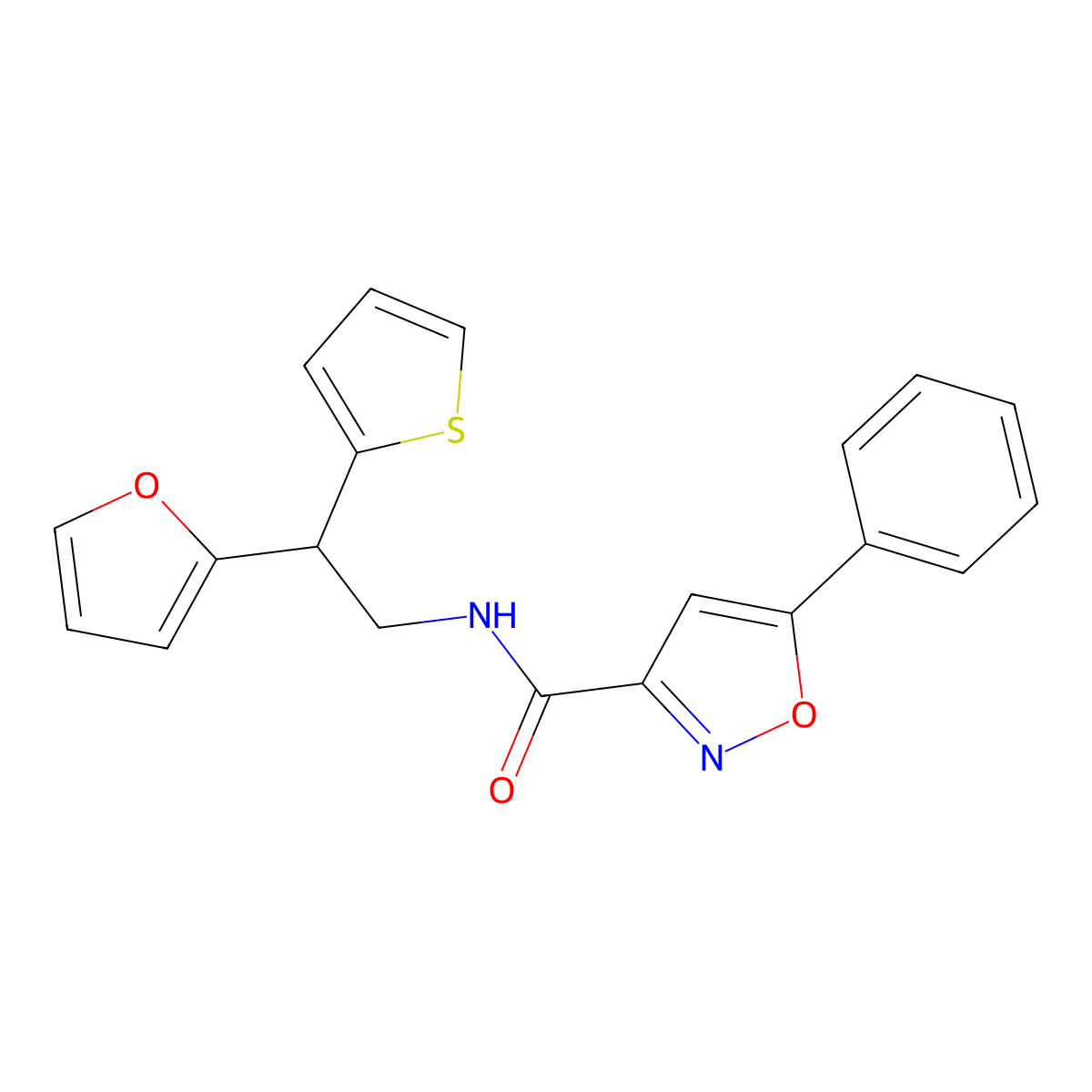 N-[2-(furan-2-yl)-2-(thiophen-2-yl)ethyl]-5-phenyl-1,2-oxazole-3-carboxamide molecular structure, CAS 2097935-57-2