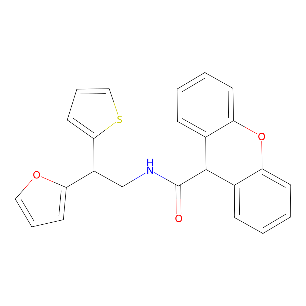 N-[2-(furan-2-yl)-2-(thiophen-2-yl)ethyl]-9H-xanthene-9-carboxamide molecular structure, CAS 2097935-61-8