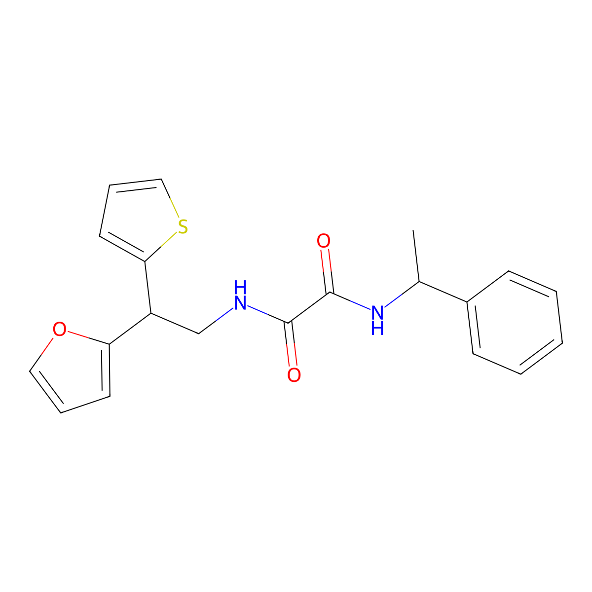N-[2-(furan-2-yl)-2-(thiophen-2-yl)ethyl]-N'-(1-phenylethyl)ethanediamide molecular structure, CAS 2097935-65-2