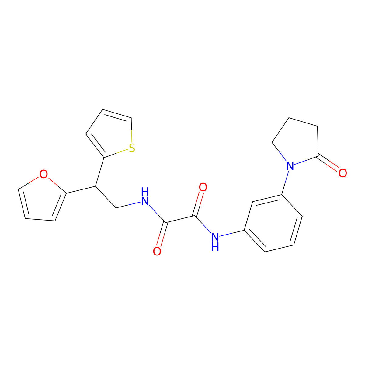 N-[2-(furan-2-yl)-2-(thiophen-2-yl)ethyl]-N'-[3-(2-oxopyrrolidin-1-yl)phenyl]ethanediamide molecular structure, CAS 2097935-67-4