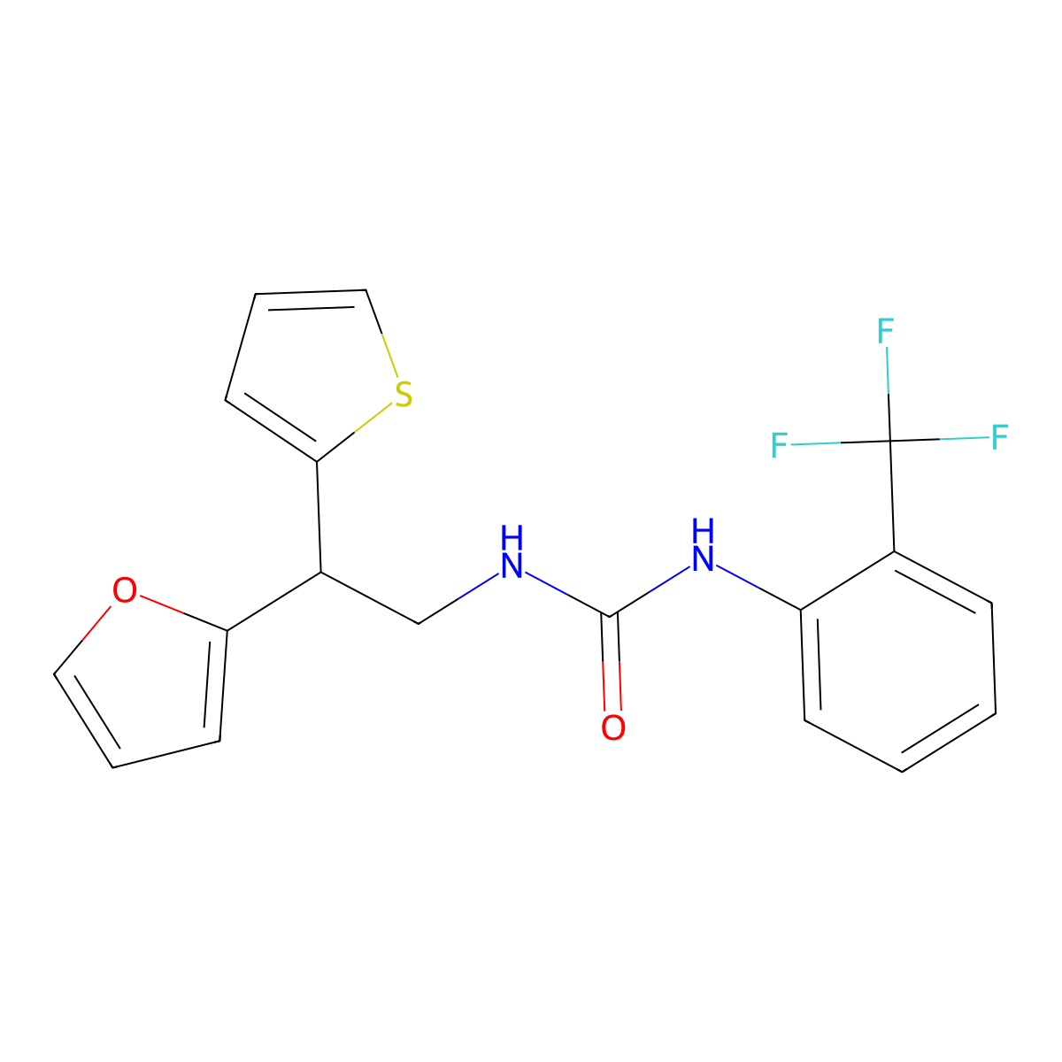3-[2-(Furan-2-yl)-2-(thiophen-2-yl)ethyl]-1-[2-(trifluoromethyl)phenyl]urea molecular structure, CAS 2097935-69-6