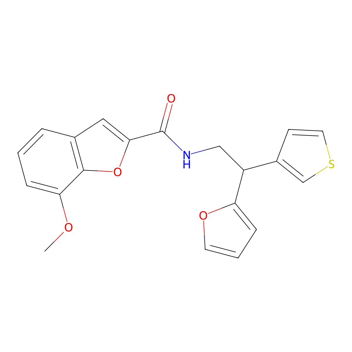 N-[2-(furan-2-yl)-2-(thiophen-3-yl)ethyl]-7-methoxy-1-benzofuran-2-carboxamide molecular structure, CAS 2097935-72-1