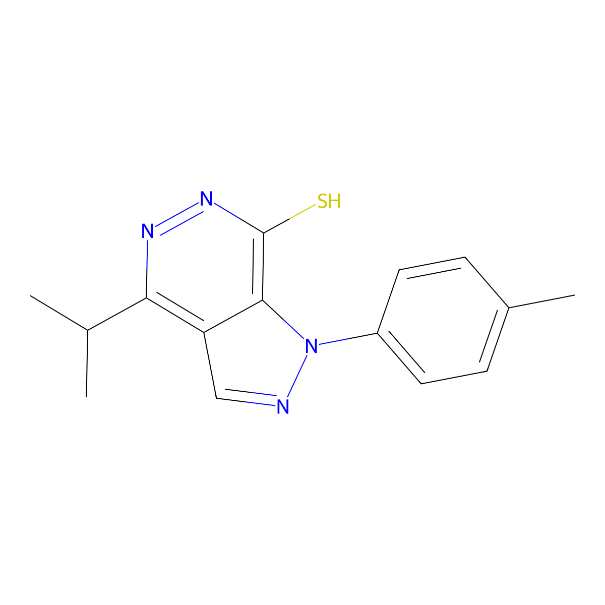 1-(4-methylphenyl)-4-(propan-2-yl)-1H-pyrazolo[3,4-d]pyridazine-7-thiol molecular structure, CAS 2097935-75-4