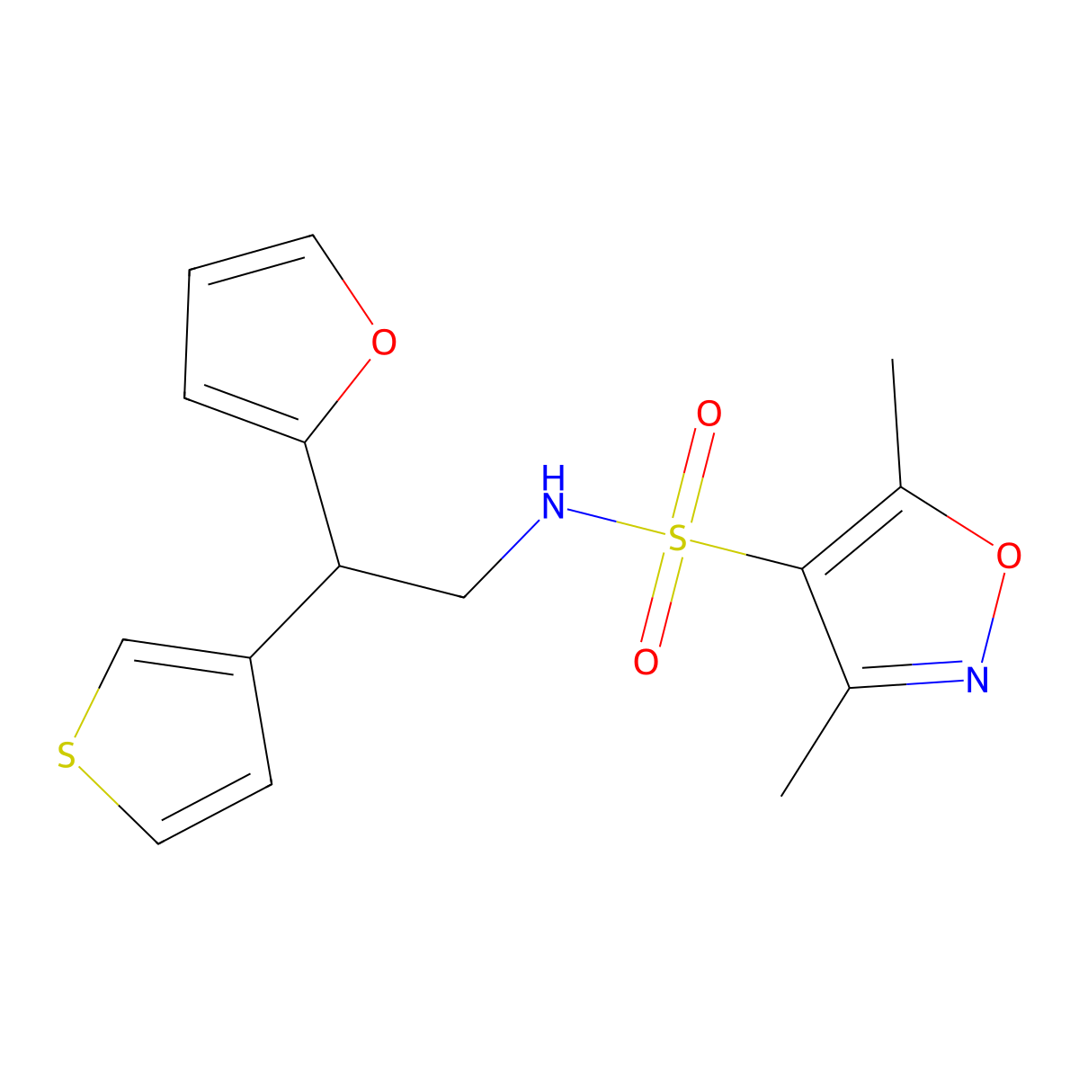 N-[2-(furan-2-yl)-2-(thiophen-3-yl)ethyl]-3,5-dimethyl-1,2-oxazole-4-sulfonamide molecular structure, CAS 2097935-77-6