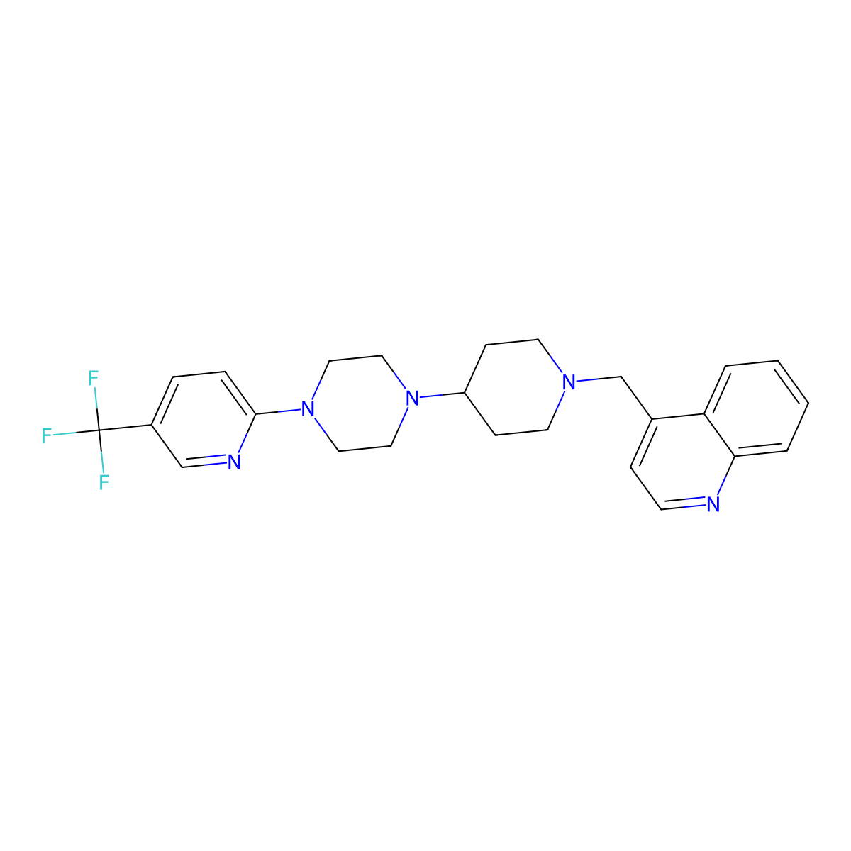 4-[(4-{4-[5-(Trifluoromethyl)pyridin-2-yl]piperazin-1-yl}piperidin-1-yl)methyl]quinoline molecular structure, CAS 2097935-82-3