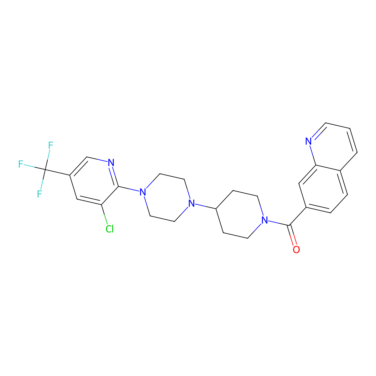 7-(4-{4-[3-Chloro-5-(trifluoromethyl)pyridin-2-yl]piperazin-1-yl}piperidine-1-carbonyl)quinoline molecular structure, CAS 2097935-84-5
