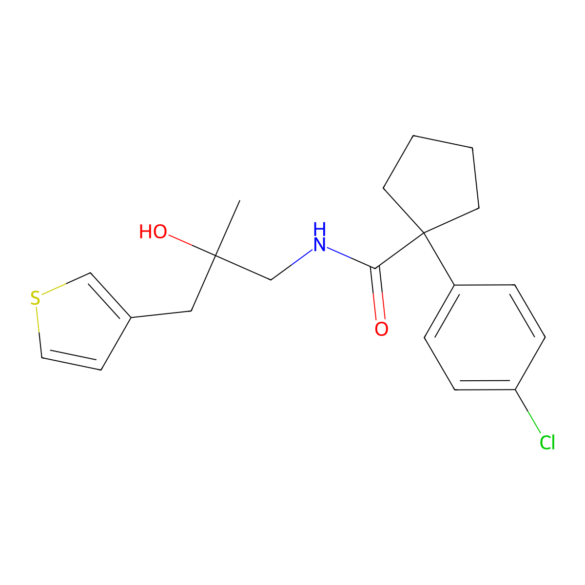 1-(4-chlorophenyl)-N-{2-hydroxy-2-[(thiophen-3-yl)methyl]propyl}cyclopentane-1-carboxamide molecular structure, CAS 2097935-89-0