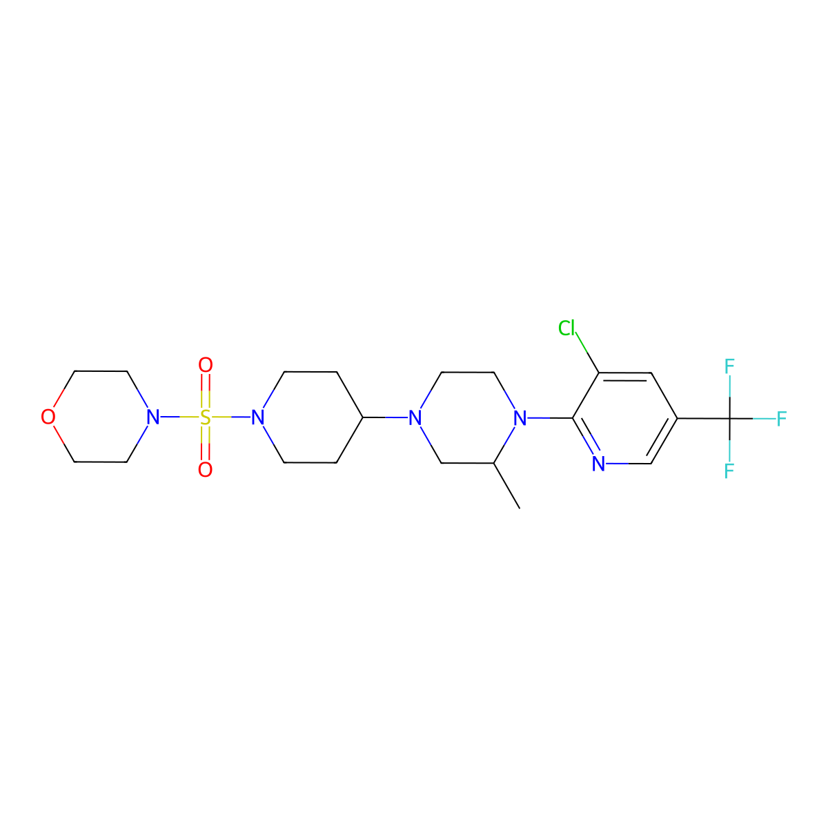 4-[(4-{4-[3-Chloro-5-(trifluoromethyl)pyridin-2-yl]-3-methylpiperazin-1-yl}piperidin-1-yl)sulfonyl]morpholine molecular structure, CAS 2097935-91-4