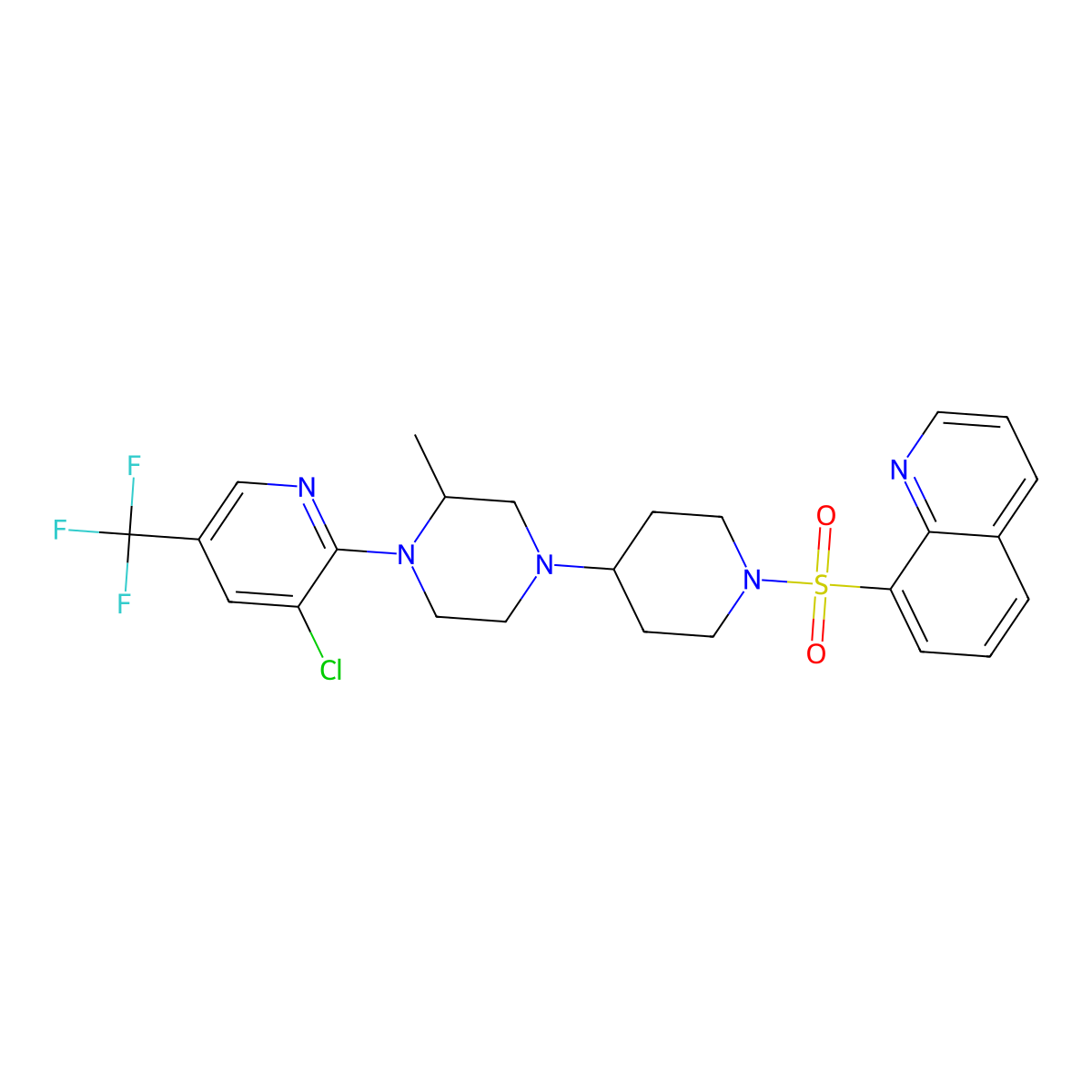 8-[(4-{4-[3-Chloro-5-(trifluoromethyl)pyridin-2-yl]-3-methylpiperazin-1-yl}piperidin-1-yl)sulfonyl]quinoline molecular structure, CAS 2097935-94-7