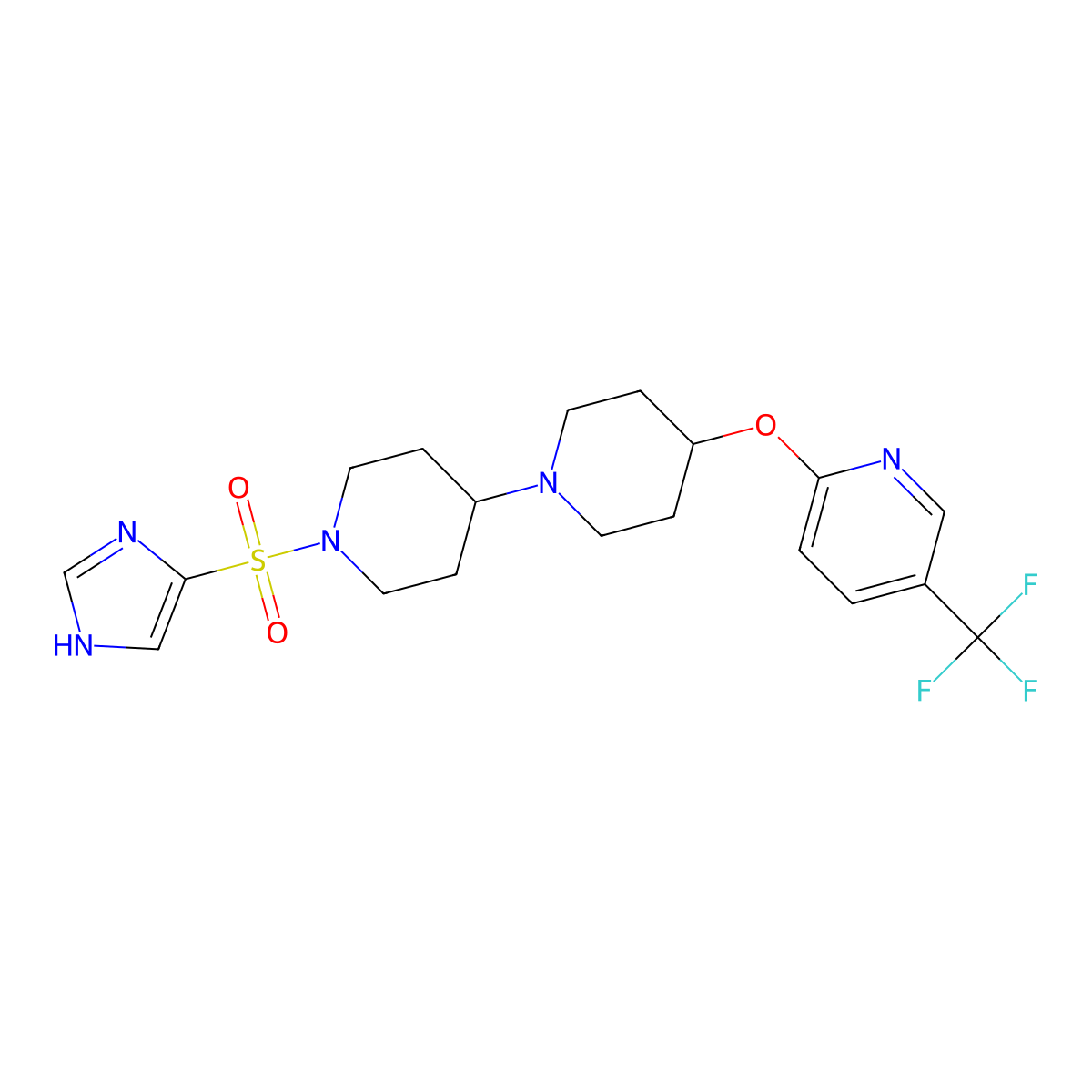 1'-(1H-imidazole-4-sulfonyl)-4-{[5-(trifluoromethyl)pyridin-2-yl]oxy}-1,4'-bipiperidine molecular structure, CAS 2097935-95-8