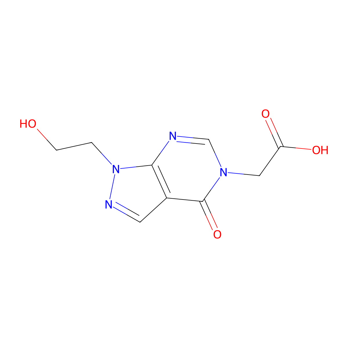 2-(1-(2-hydroxyethyl)-4-oxo-1,4-dihydro-5H-pyrazolo[3,4-d]pyrimidin-5-yl)acetic acid molecular structure, CAS 2097936-00-8