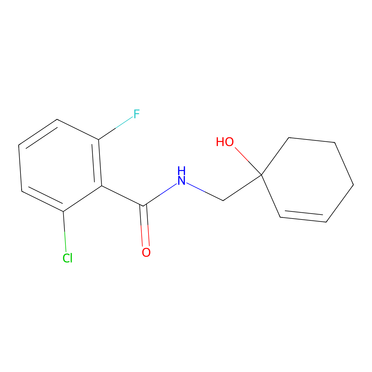 2-chloro-6-fluoro-N-[(1-hydroxycyclohex-2-en-1-yl)methyl]benzamide molecular structure, CAS 2097936-02-0