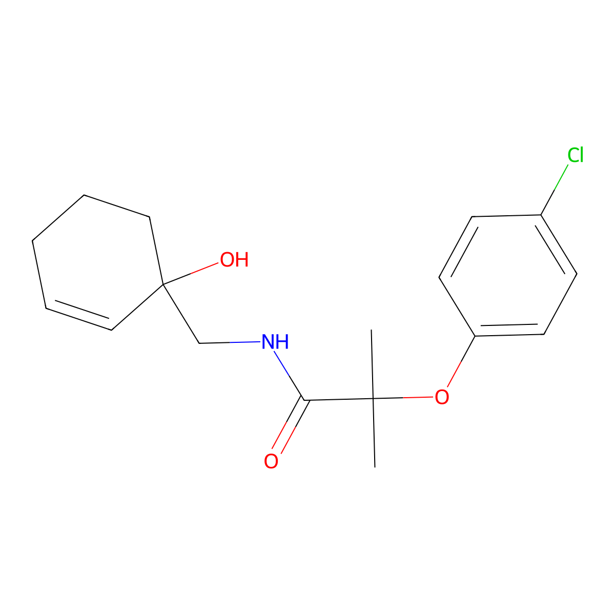 2-(4-chlorophenoxy)-N-[(1-hydroxycyclohex-2-en-1-yl)methyl]-2-methylpropanamide molecular structure, CAS 2097936-13-3