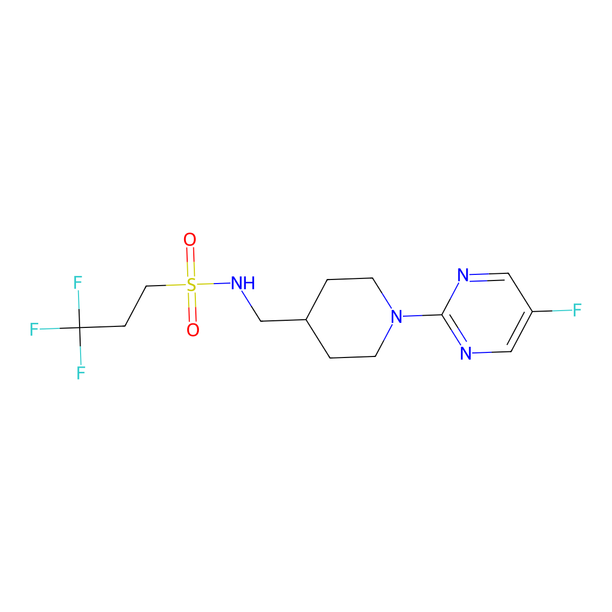 3,3,3-trifluoro-N-{[1-(5-fluoropyrimidin-2-yl)piperidin-4-yl]methyl}propane-1-sulfonamide molecular structure, CAS 2097936-17-7