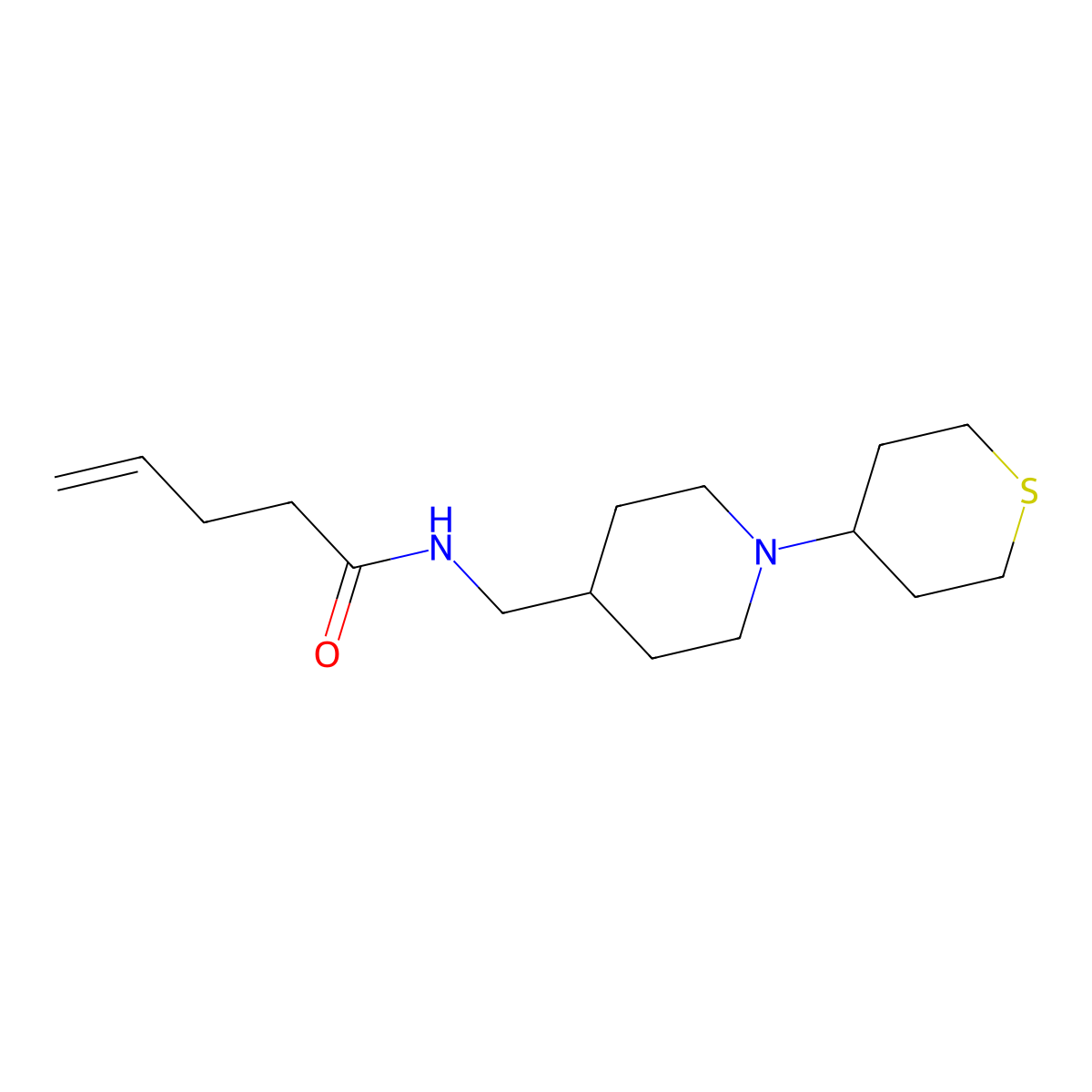 N-{[1-(thian-4-yl)piperidin-4-yl]methyl}pent-4-enamide molecular structure, CAS 2097936-18-8