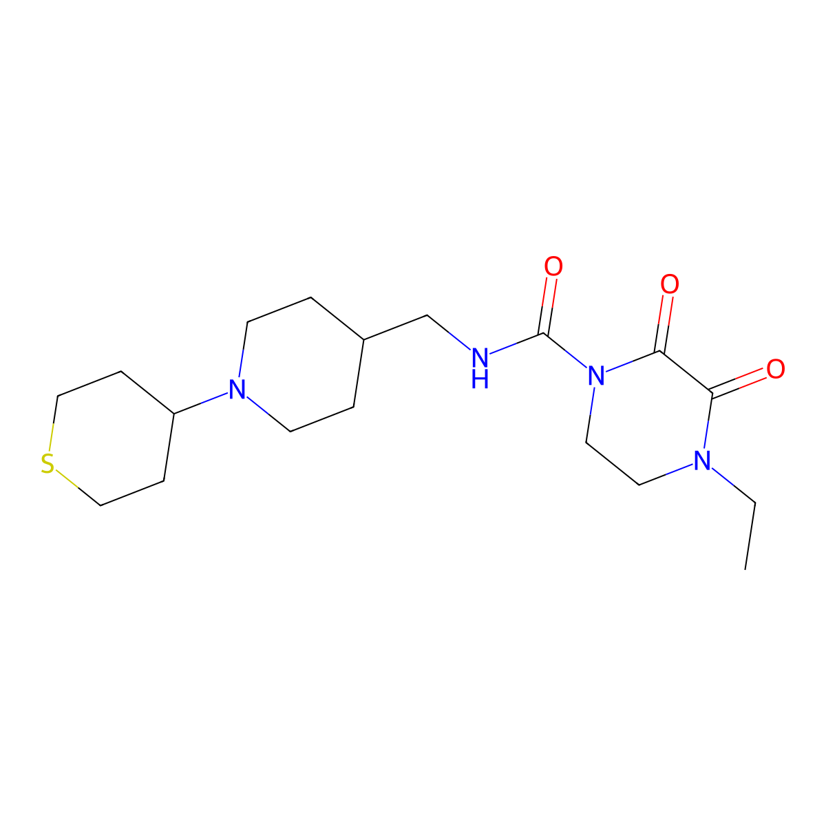 4-ethyl-2,3-dioxo-N-{[1-(thian-4-yl)piperidin-4-yl]methyl}piperazine-1-carboxamide molecular structure, CAS 2097936-21-3