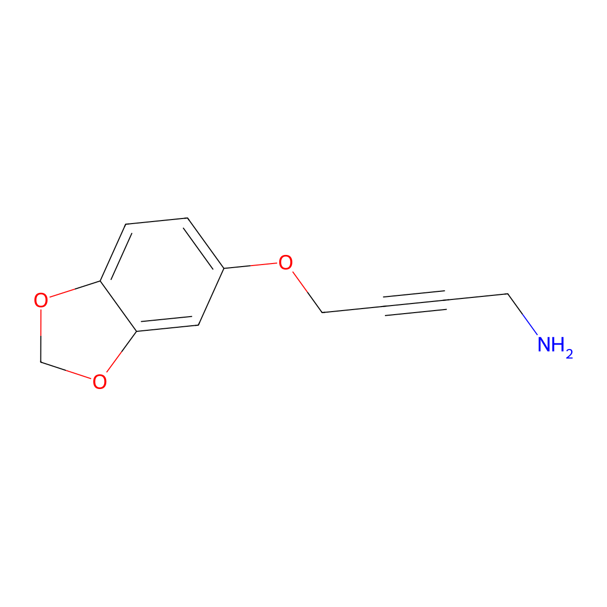 4-(1,3-Benzodioxol-5-yloxy)but-2-yn-1-amine molecular structure, CAS 2097936-30-4