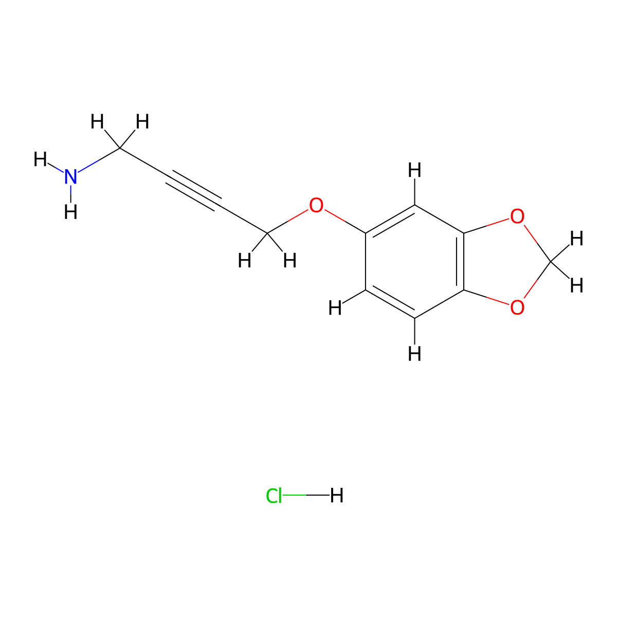 4-(2H-1,3-benzodioxol-5-yloxy)but-2-yn-1-amine hydrochloride molecular structure, CAS 2097936-31-5