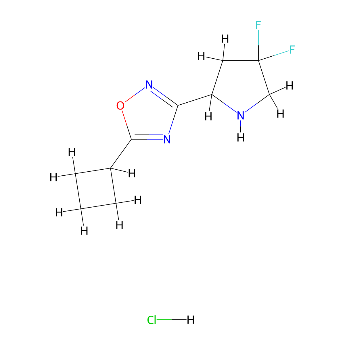 5-Cyclobutyl-3-(4,4-difluoropyrrolidin-2-yl)-1,2,4-oxadiazole hydrochloride molecular structure, CAS 2097936-54-2