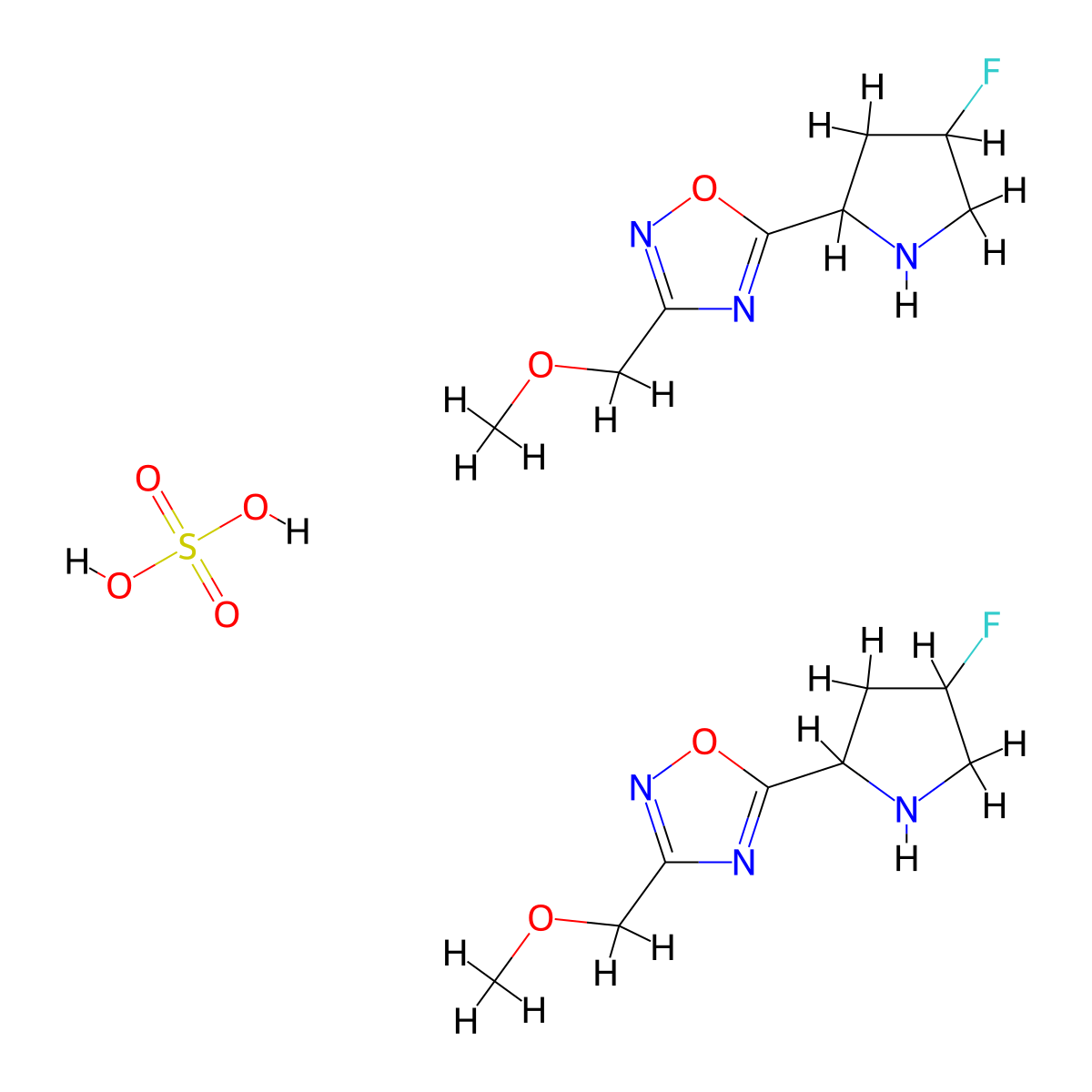 5-(4-Fluoropyrrolidin-2-yl)-3-(methoxymethyl)-1,2,4-oxadiazole hemisulfate molecular structure, CAS 2097936-55-3