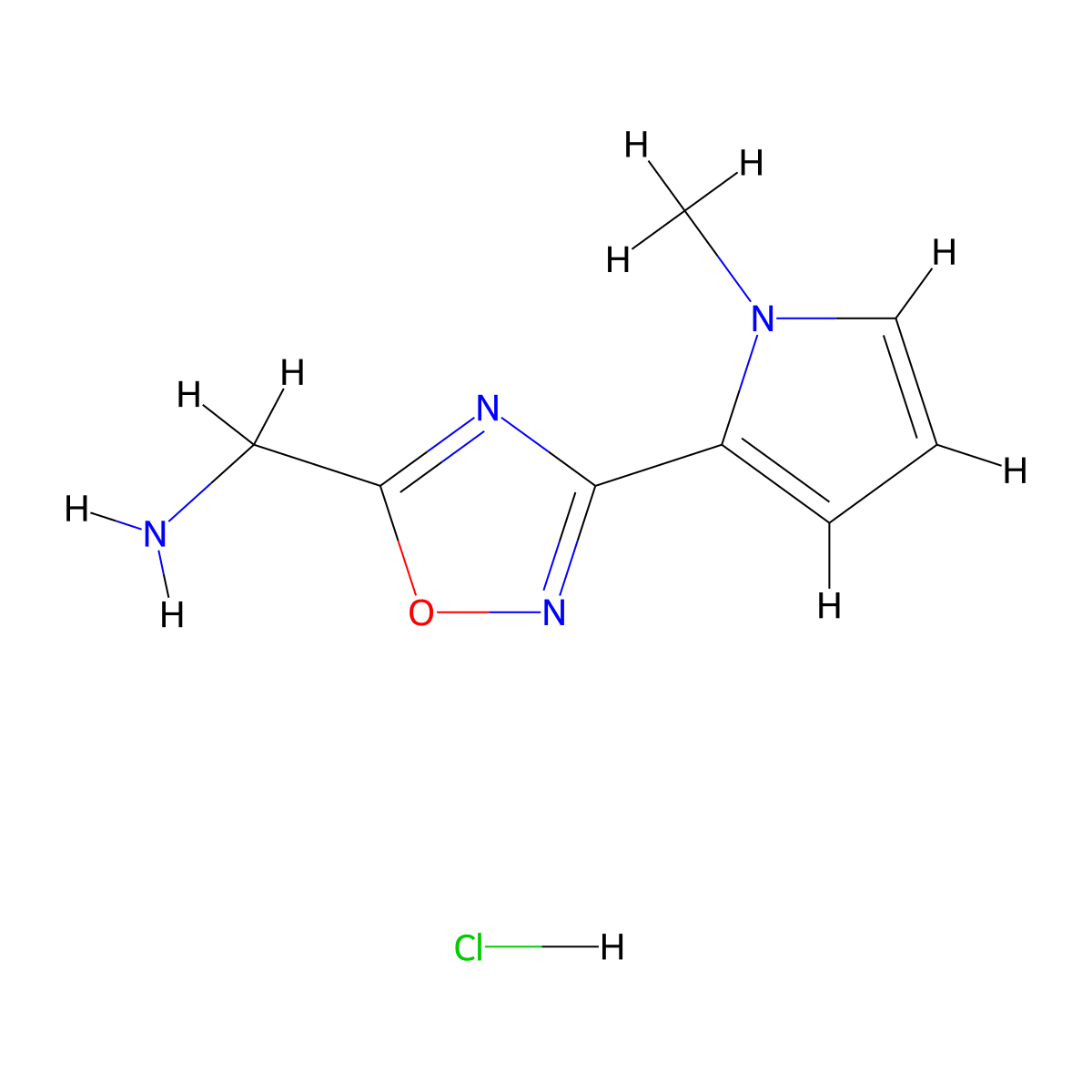 [3-(1-methyl-1H-pyrrol-2-yl)-1,2,4-oxadiazol-5-yl]methanamine hydrochloride molecular structure, CAS 2097936-56-4