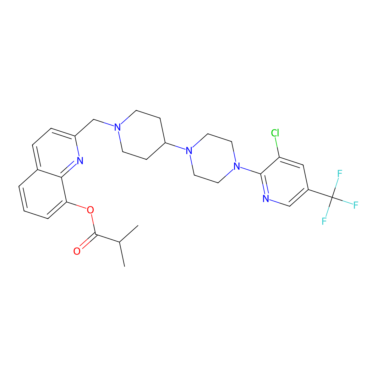 2-[(4-{4-[3-Chloro-5-(trifluoromethyl)pyridin-2-yl]piperazin-1-yl}piperidin-1-yl)methyl]quinolin-8-yl 2-methylpropanoate molecular structure, CAS 2097936-57-5