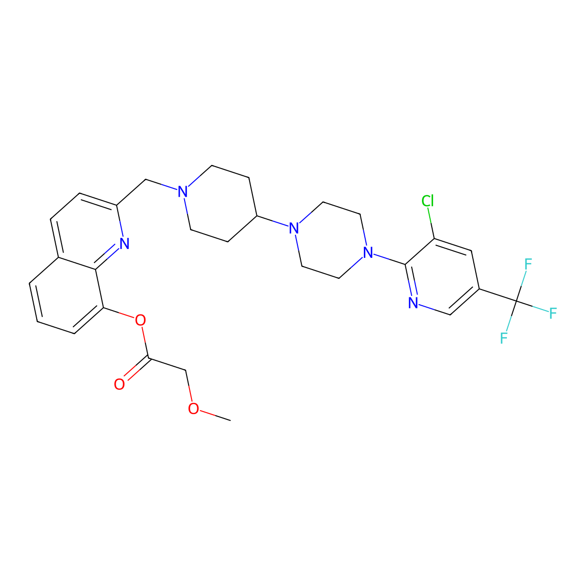 2-[(4-{4-[3-Chloro-5-(trifluoromethyl)pyridin-2-yl]piperazin-1-yl}piperidin-1-yl)methyl]quinolin-8-yl 2-methoxyacetate molecular structure, CAS 2097936-59-7