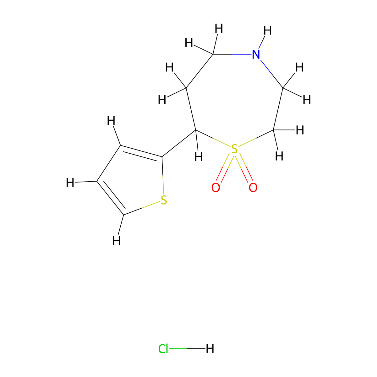 7-(Thiophen-2-yl)-1lambda6,4-thiazepane-1,1-dione hydrochloride molecular structure, CAS 2097936-67-7