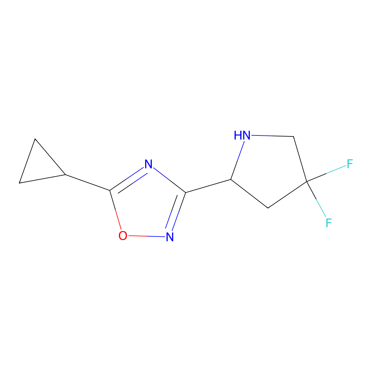 5-Cyclopropyl-3-(4,4-difluoropyrrolidin-2-yl)-1,2,4-oxadiazole molecular structure, CAS 2097936-75-7