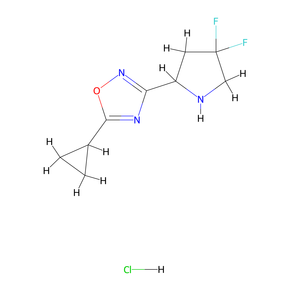 5-Cyclopropyl-3-(4,4-difluoropyrrolidin-2-yl)-1,2,4-oxadiazole hydrochloride molecular structure, CAS 2097936-76-8